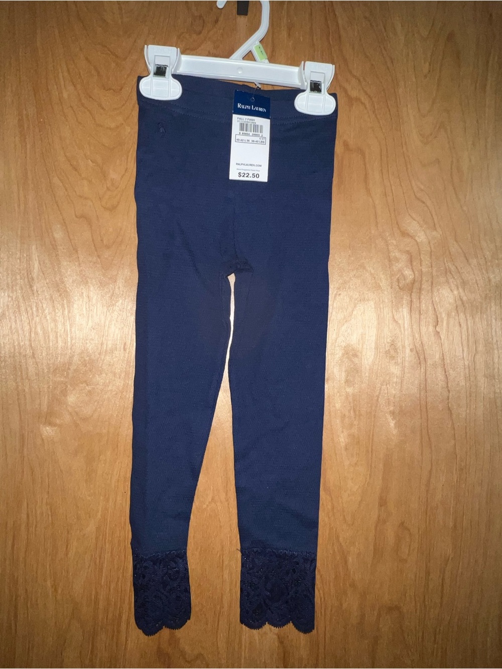 Ralph Lauren Girls Navy Lace-Hem Leggings NWT 4T